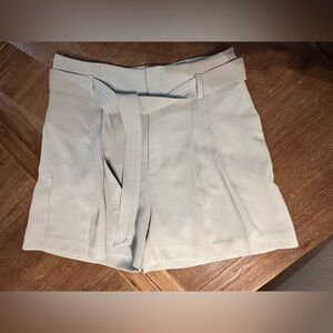 Sage Green High-Waisted Pleated Shorts with Belt